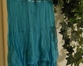 Océane sea goddess mermaid  jean skirt  teal silk turquoise ruffled tattered faerie aqua blue layered flutter Renaissance Denim Couture