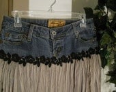 Café Crème jean skirt taupe silk vintage lace French chic Renaissance Denim Couture bohemian goddess