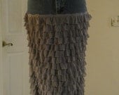 Frou Frou bohemian jean skirt  grey silk ruffled tiers frilly ultra femme  boho Renaissance Denim Couture mermaid faerie goddess