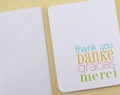 Thank You Card . Set of 4 . Danke Merci Gracias . Subway Art Wedding Greeting Note Stationery Cards . Folded A2 // German French Spanish