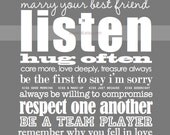 Wedding Anniversary Marriage Rules of Modern Romantic Love . Subway Art Manifesto Poster Print . 13x19 . Grey Gray . Happy Marriage
