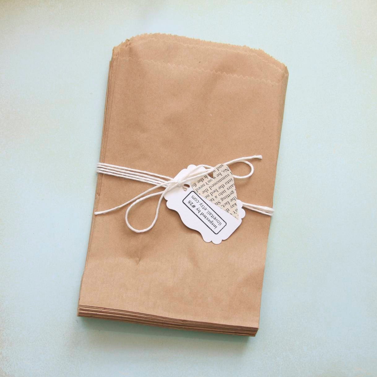 25 5x8 Kraft Brown Flat Merchandise Stampable Flat Paper Gift Bags . Party Wedding Favor Packaging . Scrapbook Bag