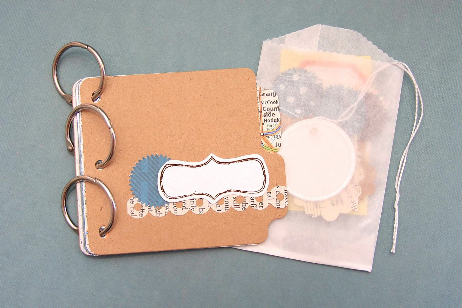 Road Trip Travel Memories Mixed Media Pocket Mini Book . PreMade Junk Journal Kit // Vintage Book Pages . Song Lyrics