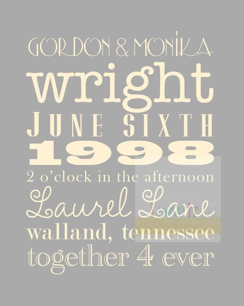Custom 8x10 Wedding Marriage Anniversary Announcement Word Art . Personalized Date Anniversary Subway Memory Sign Print . Just Married