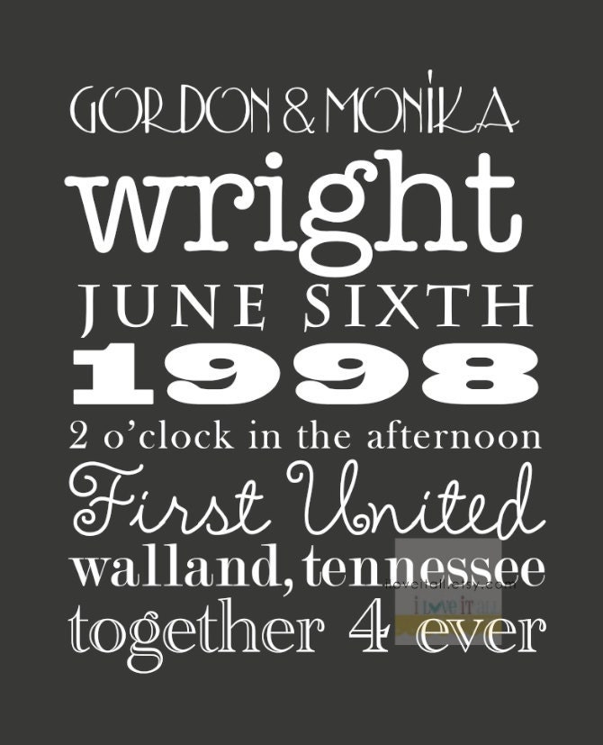 Custom 8x10 Wedding Marriage Anniversary Announcement Word Art . Personalized Date Anniversary Subway Memory Sign Print . Just Married