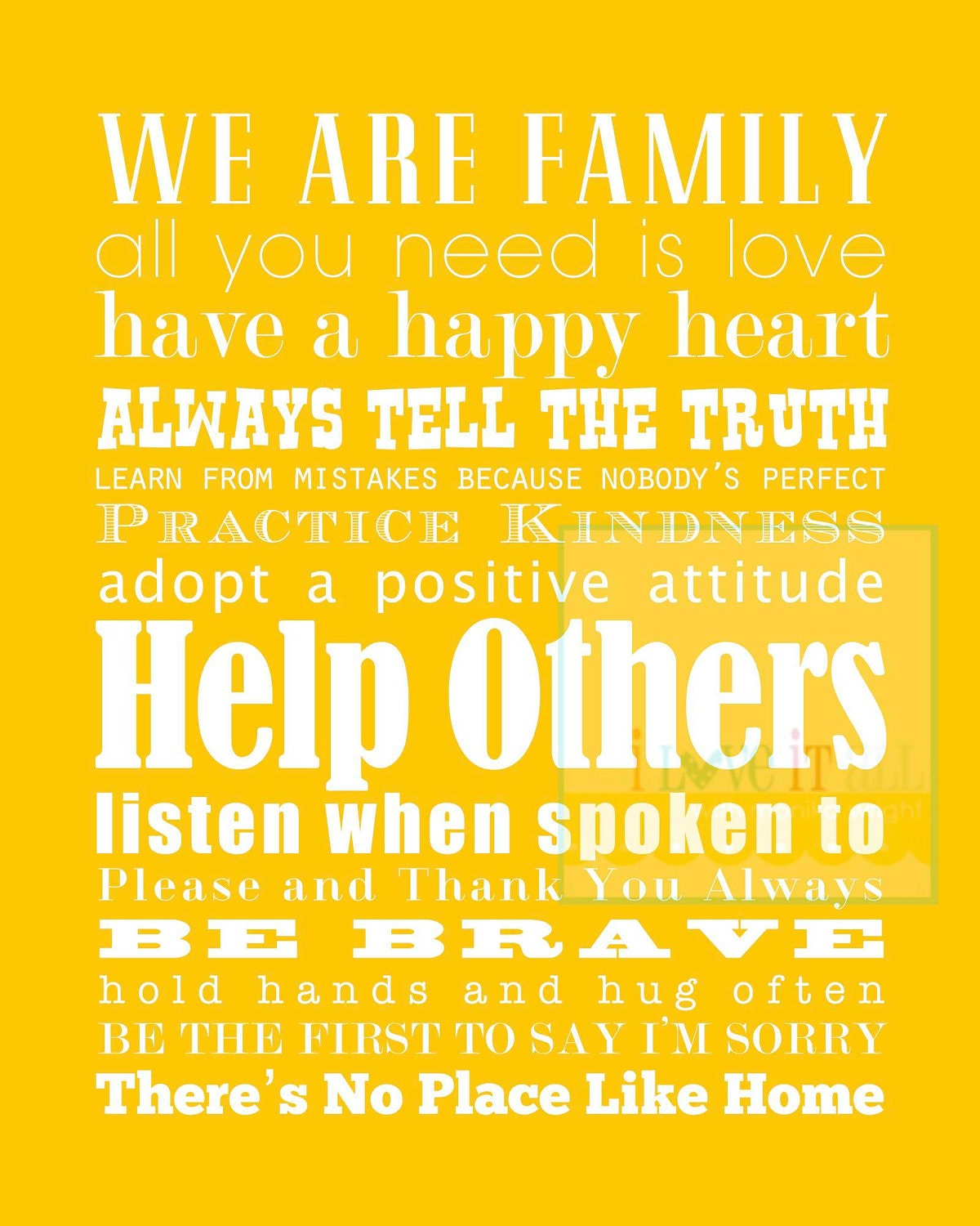 16x20 Practice Kindness Family Rules Subway Art Poster Print Manifesto Scroll Roll // Large Original Modern Typography Decor . Bright Beach