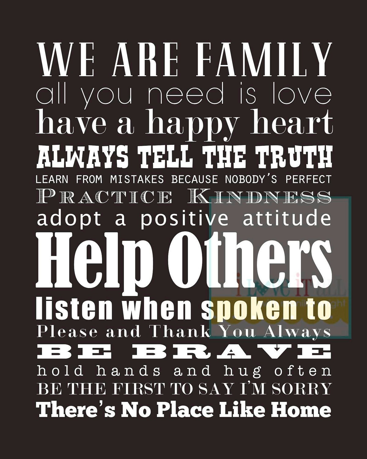 16x20 Practice Kindness Family Rules Subway Art Poster Print Manifesto Scroll Roll // Large Original Modern Typography Decor . Bright Beach
