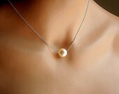 Pearl Necklace Wedding Bridesmaids Gifts Silver Chain With 12mm Cream Swarovski Crystal Pearl 17 Inches