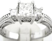 Princess cut diamond engagement ring 1.15ct 14k white gold