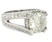 Round cut diamond engagement ring art deco 14k white gold 3.01ctw