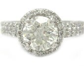 Round cut diamond engagement ring halo 14k white gold 1.70ctw