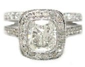 14k white gold cushion cut engagement ring and band bezel set 1.62ctw