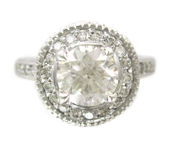 14k white gold round cut diamond engagement ring prong set halo 1.48ctw