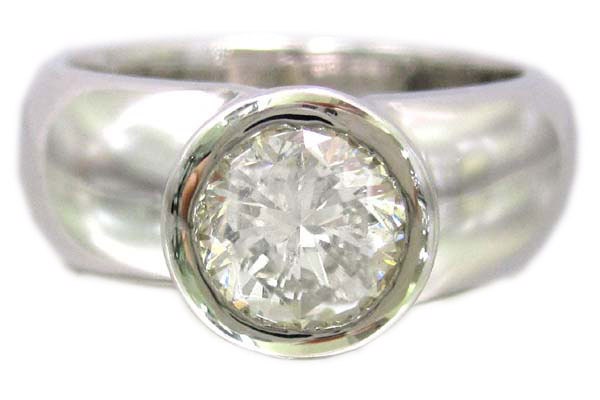 14k white gold round cut diamond engagement ring full bezel set 0.90ct