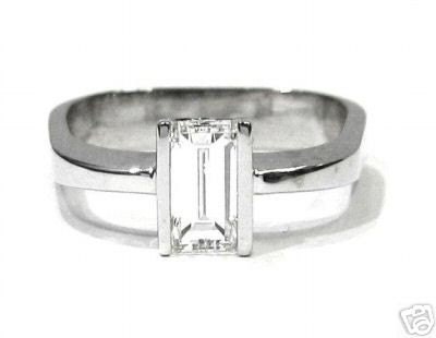Emerald diamond engagement ring semi tension set 1.00ctw