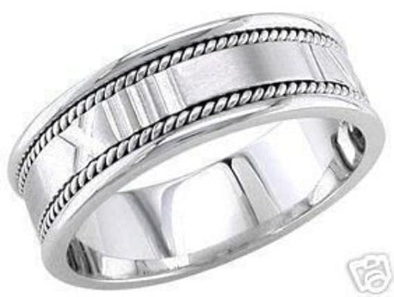 14k white gold mens 8mm roman numerals wedding band
