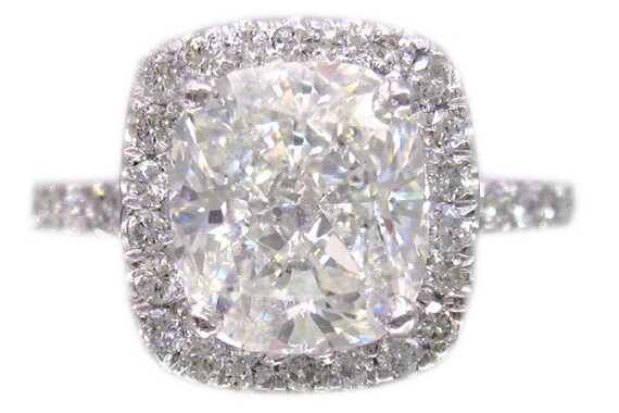 18k white gold cushion cut diamond engagement ring art deco design halo 2.22ctw