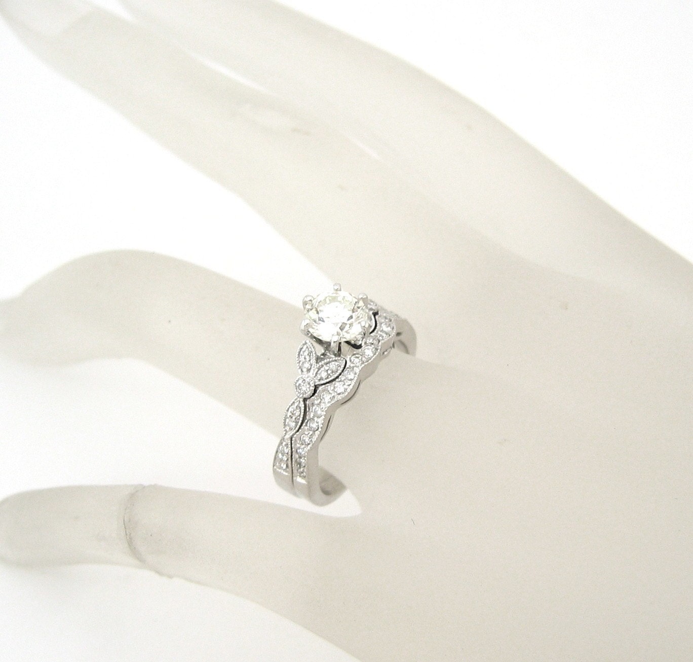 Round antique diamond engagement ring and band 18k 1.31ctw