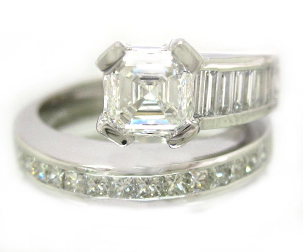 18k princess and baguettes cut diamond engagement ring 2.02ctw