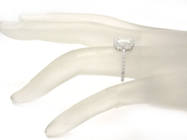 Emerald cut diamond engagement ring 14K white gold prong set  art deco 1.60ctw