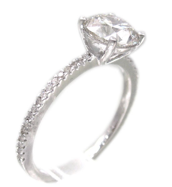 18k white gold round cut diamond engagement ring prong set 1.32ctw