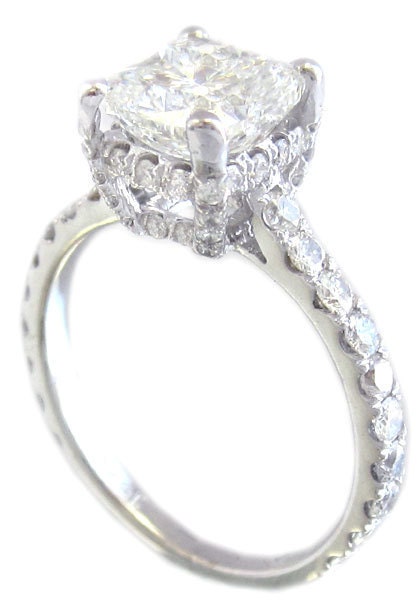 18k white gold cushion cut diamond engagement ring art deco halo prongs 2.25ctw