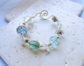 Water Colors Blue, Green and Teal Wire Wrapped Lampwork Bead Bracelet