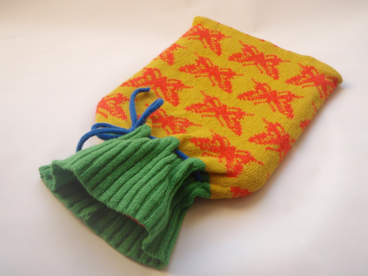 Butterfly Design Knitted Hot Water Bottle Cozy/ cosy