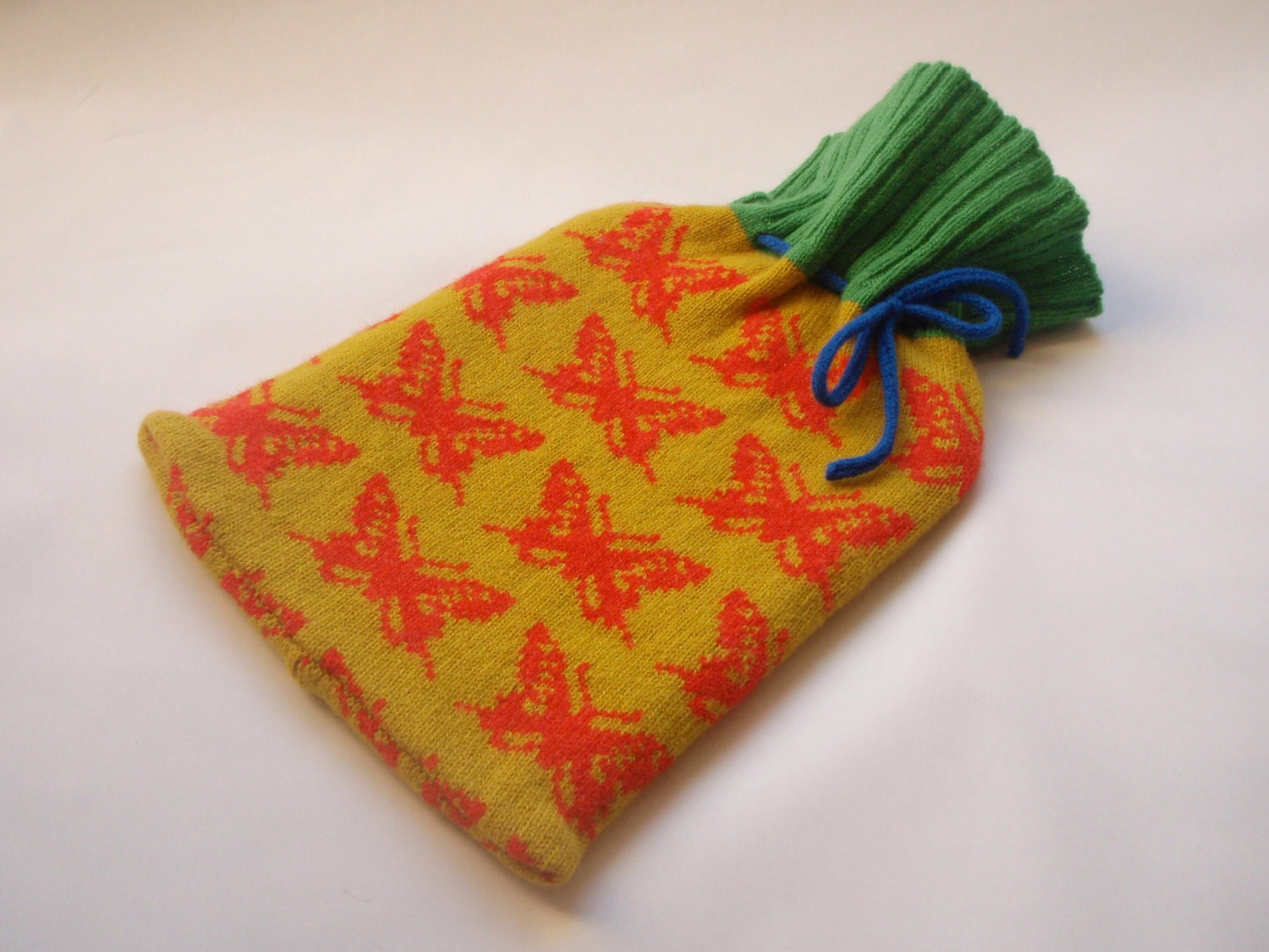 Butterfly Design Knitted Hot Water Bottle Cozy/ cosy