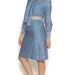 70s Shirt Dress Geometric Polka Dot Cornflower Blue Ascot Pussy Bow Midi Secretary Dress / Hipster Indie Preppy / Size M Medium