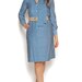 70s Shirt Dress Geometric Polka Dot Cornflower Blue Ascot Pussy Bow Midi Secretary Dress / Hipster Indie Preppy / Size M Medium