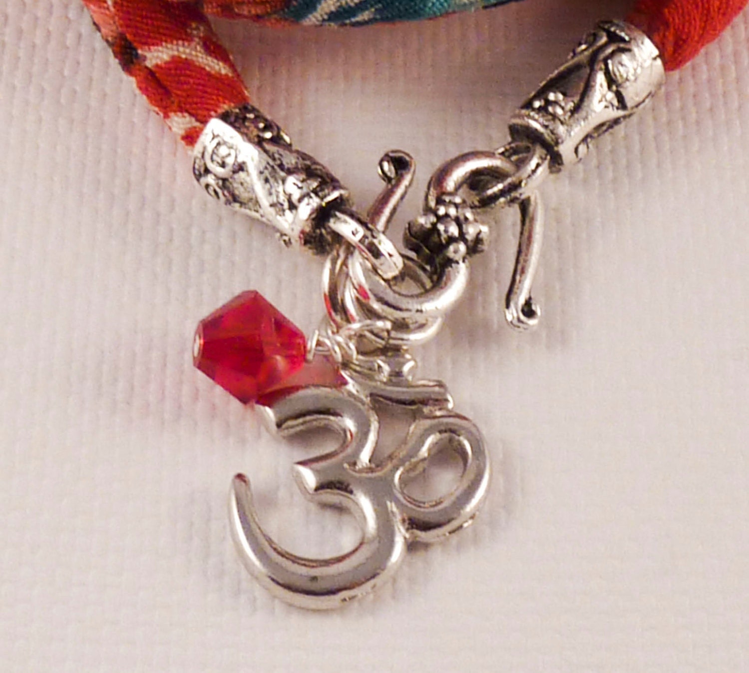 Wrap Bracelet with Japanese Chirimen Cord and Om Charm,yoga jewelry,wrapped, wrapping, wrap around,wrist wrap
