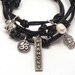 Black Leather Wrap Bracelet with Harmony Charm,yoga jewelry,wrapped, wrapping, wrap around,wrist wrap