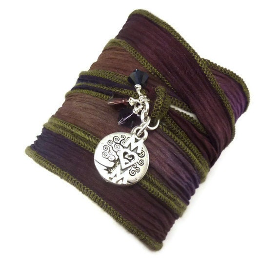 Celebrity Mom Silk Wrap Bracelet for Mother's Day with Mom Charm, Tree of Life, and Swarovski Crystals