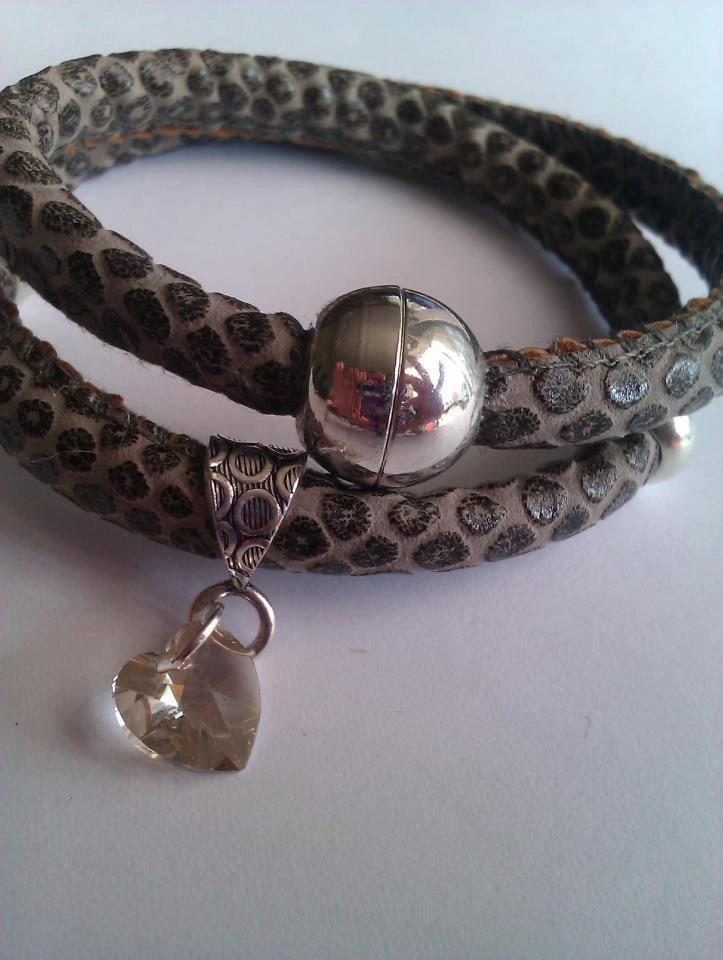 Snakeskin Nappa Leather with Champagne Swarovski Crystal Heart