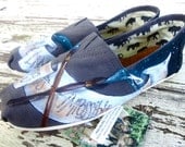 Custom Hand Painted TOMS: text scroll, Sky is the Limit Brushstroke