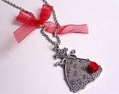 Dress pendant, Antique, oxidized silver plated metal, resin, rose cabochon