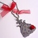 Dress pendant, Antique, oxidized silver plated metal, resin, rose cabochon