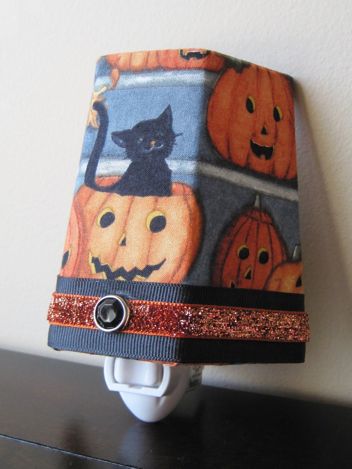 Black Cat With Pumpkins - Halloween - Night Light- Only One Available