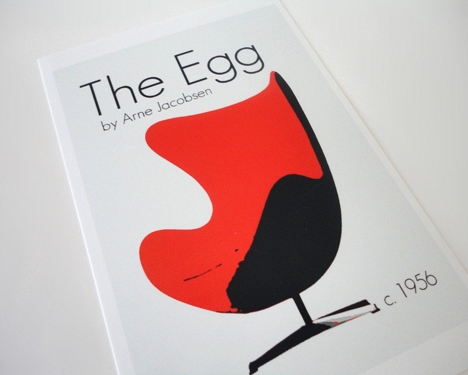 Art Print Poster The Egg Chair in 4 x 6 Retro, Mod Design
