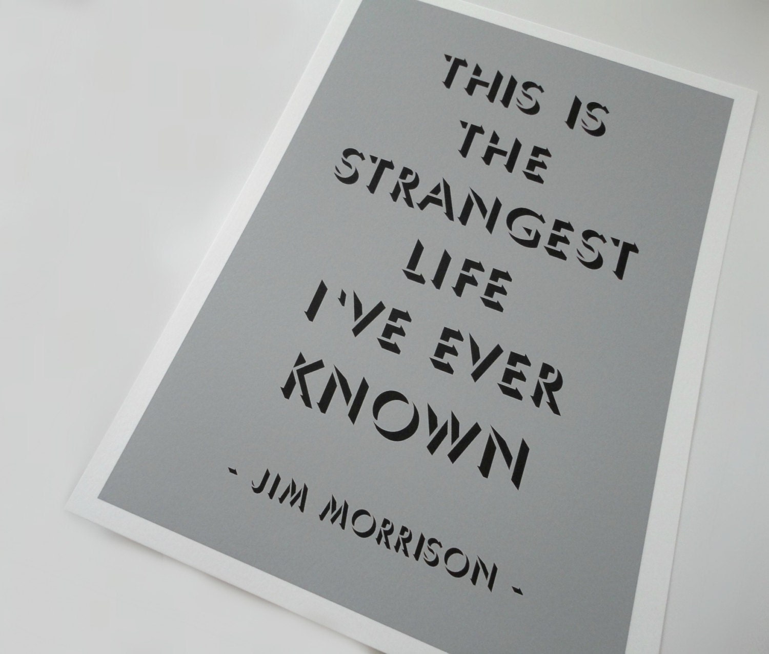 Typography Print Morrisson Quote The Strangest Life in Gray and Black A4