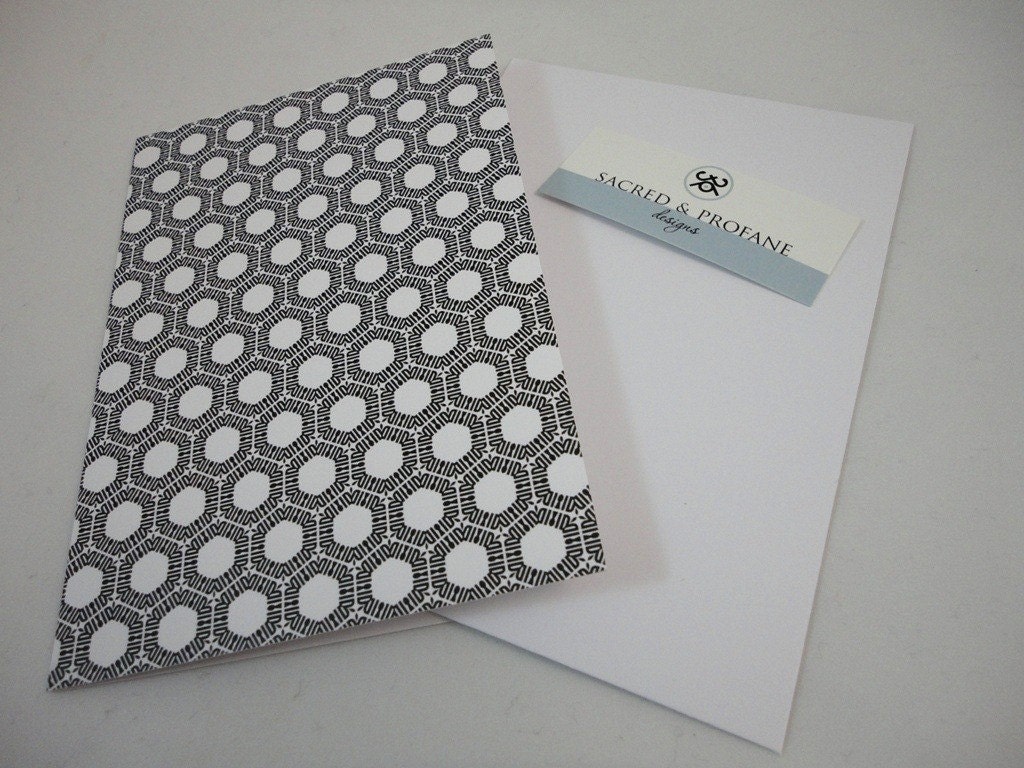 Retro Greeting Cards Patterned Folded in Black and White - Set of Five