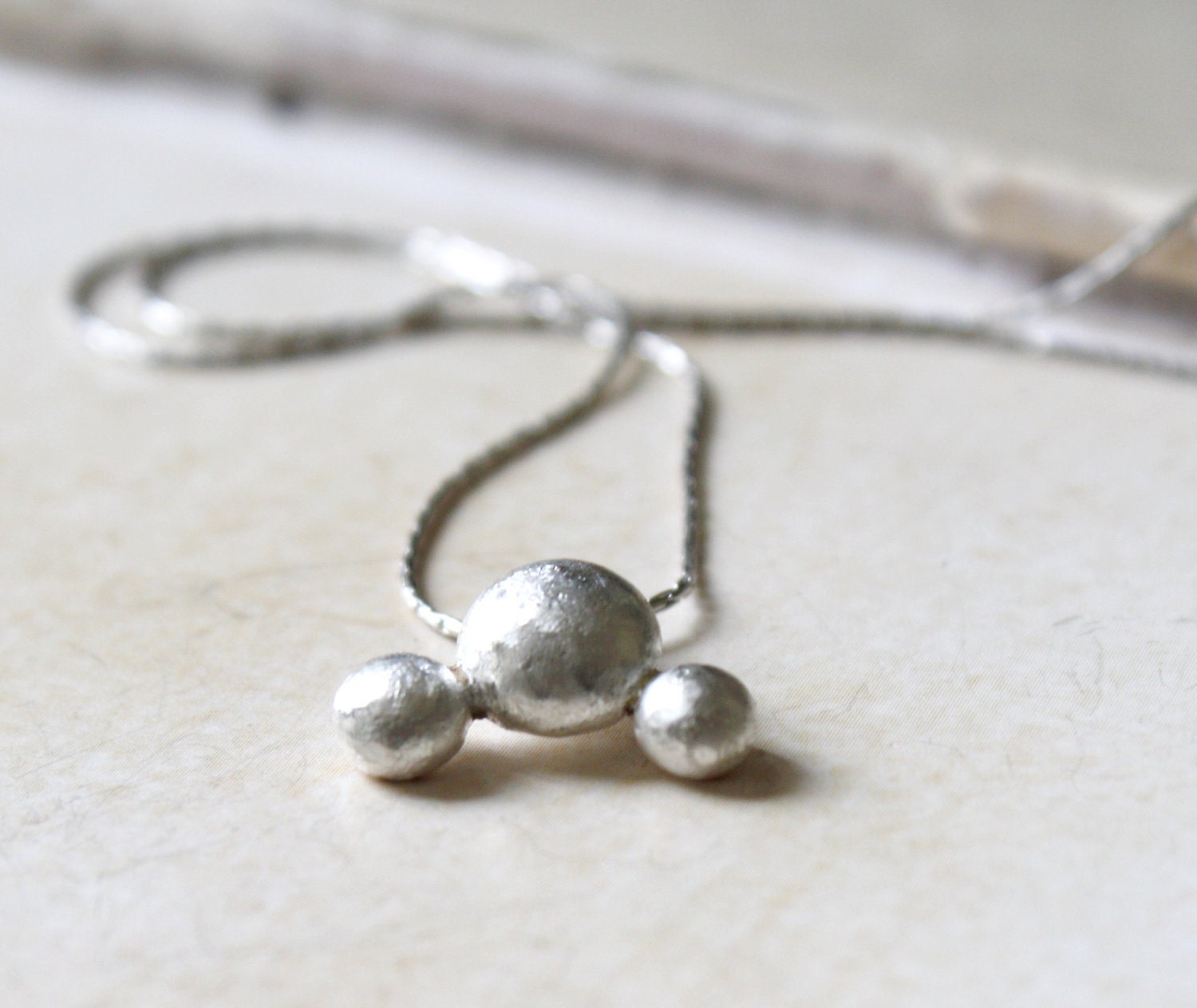 H2O Fine Silver Molecule Pendant, Water Molecule Pendant