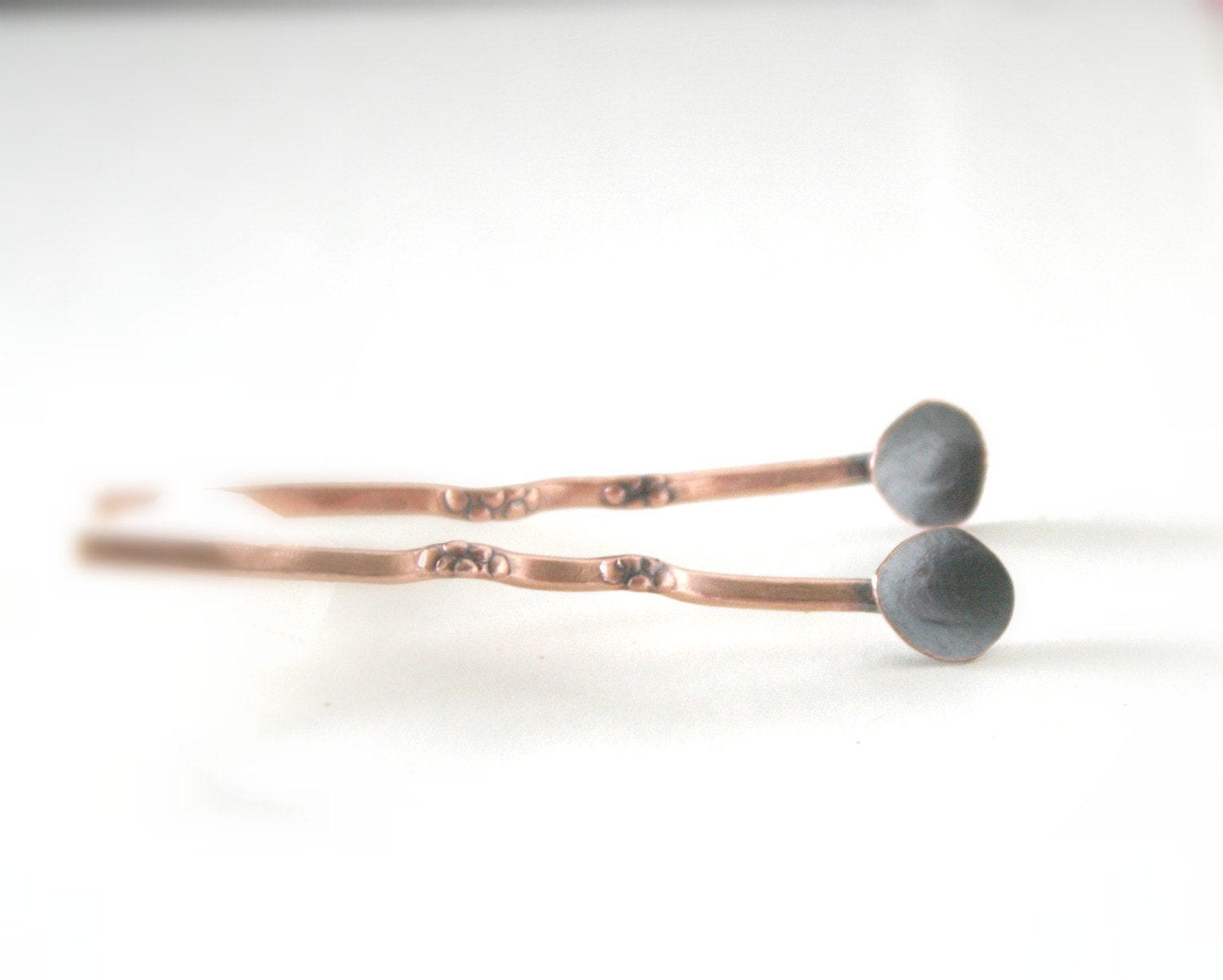 Copper Stick Earrings, Slender, Stylish Copper  with Sterling Silver Post Earrings, Copper Disc  Earrings