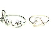 free shiping two cute wire rings- special offer- sterling silver love and heart rings