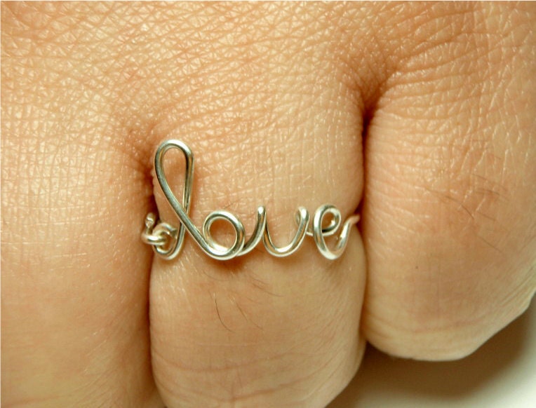 sterling silver love ring- love script ring- Special price sterling silver wire 925- keoops8 shop