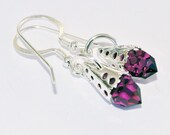 Handmade Amethyst Swarovski Crystal Polygon Drop Earrings - Sterling Silver