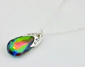 Vitrail Medium Handmade Swarovski CrystalTeardrop Necklace - Shines Red, Yellow, Blue, Green - Sterling Silver