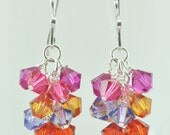 Colorful Drop Earrings, Swarovski Crystal, Cluster Earrings, Dangle, Sterling Silver, Fuchsia, Copper, Pink, Red, Yellow and Purple