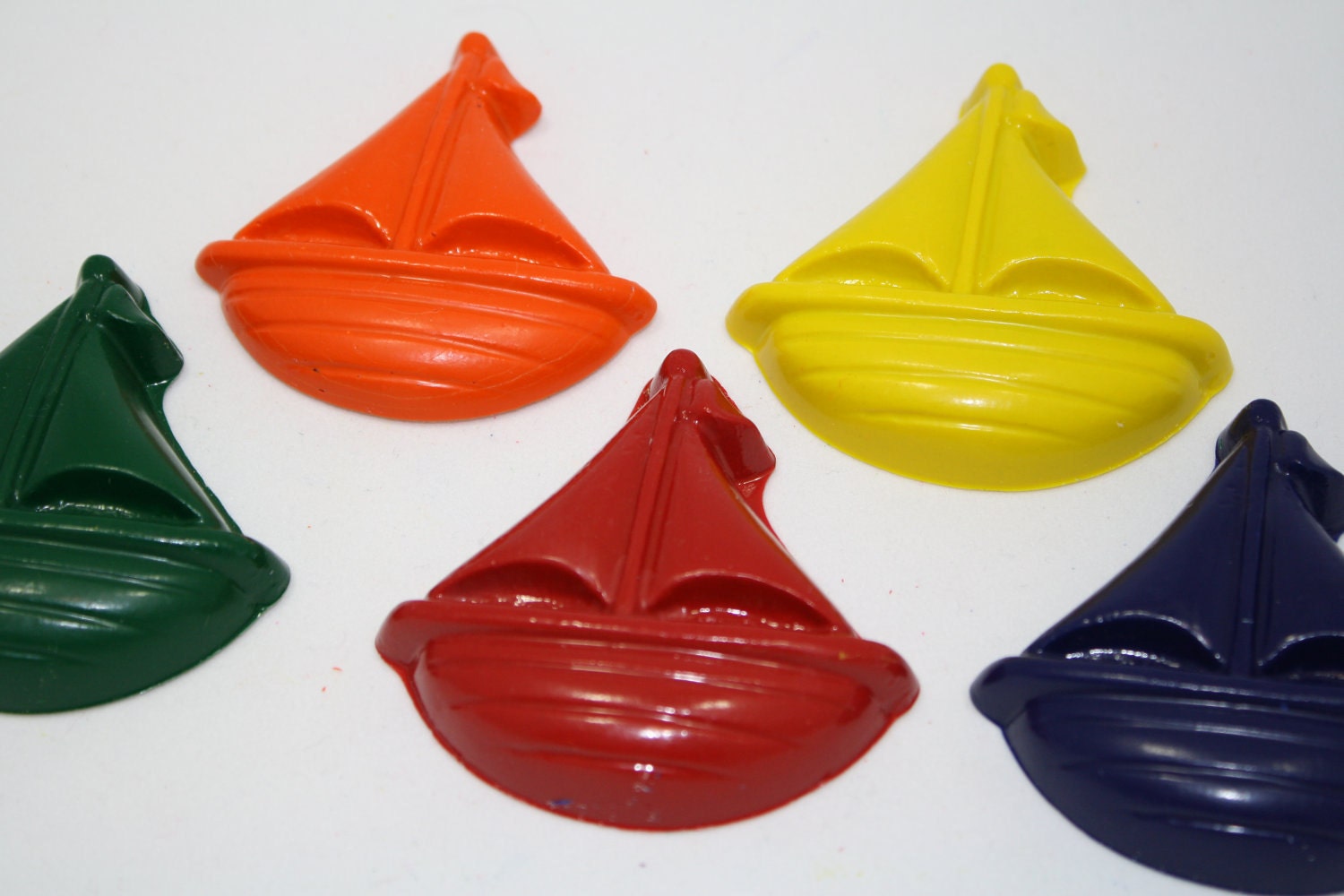 25 sail boat crayons - individually wrapped in cello bag tied with ribbon